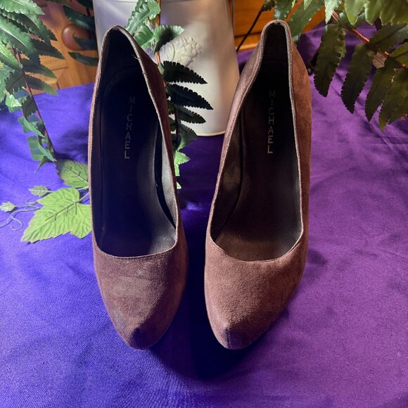 📌Michael Suede  Chocolate Brown Pointed Toe 5" High Heel Pumps with Platform - Picture 1 of 13